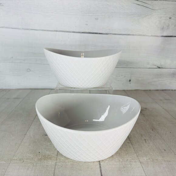 Over And Back DIAMOND White Embossed Criss Cross 8" All Purpose Bowl Set of 2 - Picture 2 of 15